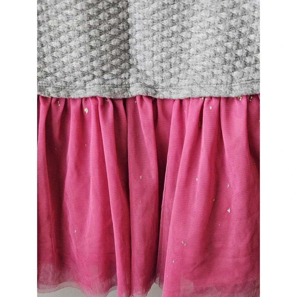 Baby GAP Toddler Girl Dress Sz 4T‎ Gray Quilted Top Pink Tulle Skirt Long Sleeve